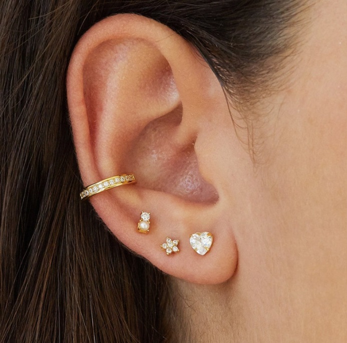 18k Gold Stud Earrings Set 
